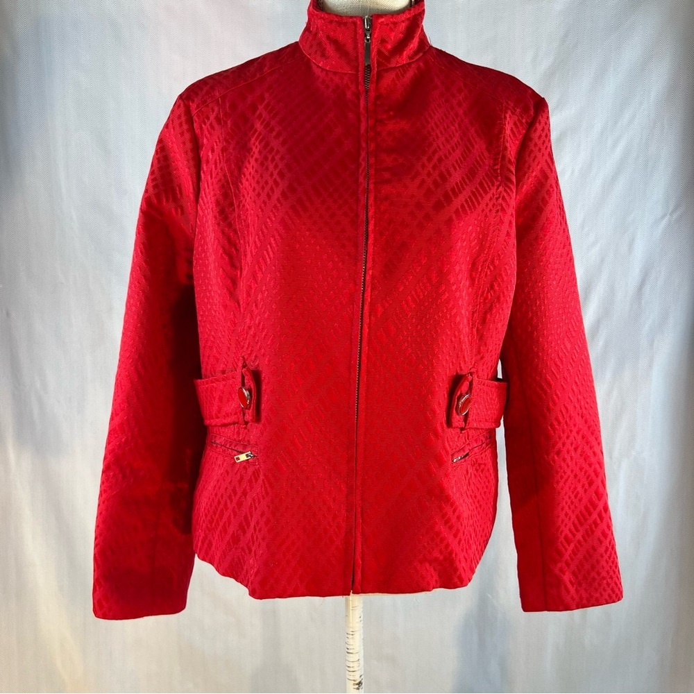 Erin London Jacket Red Poly/Cotton Textured Lightweight Zipper Front/Pockets PL